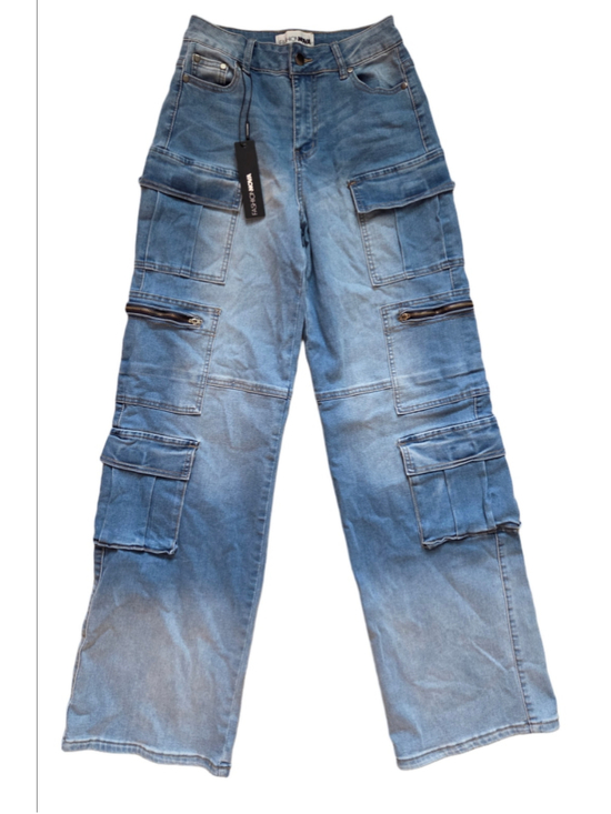 Fashion Nova Denim - Women's Fashion Nova Blue Cargo Straight Leg Jeans Size 3